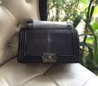 2016 Boy Chanel Flap Shoulder Bag Original Pearl Leather A67086 Black with Ancient Silver