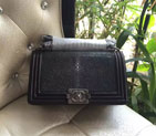 2016 Boy Chanel Flap Shoulder Bag Original Pearl Leather A67086 Black with Ancient Silver