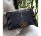 2016 Boy Chanel Flap Shoulder Bag Original Pearl Leather A67086 Black with Bronze