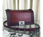 2016 Boy Chanel Flap Shoulder Bag Original lizard Leather A67086 Claret with Ancient Silver