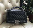 2016 Boy Chanel Shoulder Handle Bag Original Leather A67086 Black with Silver