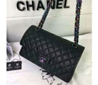 2016 Chanel 1112 Flap Bag Original Deer Leather Black with multicolor Hardware