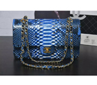 2016 Chanel 2.55 Series Flap Bag Real Python Leather 1112 Blue&White with Gold