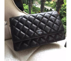 2016 Chanel A33814 Original Sheekskin Leather mini Flap Bag Black in Silver A33814