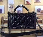 2016 Chanel Boy Flap Shoulder Bag Black Iridescent Leather A67086 Silver