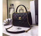 2016 Chanel Classic Top Handle Bag Original Sheepskin Leather A92236 Black with Gold