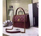 2016 Chanel Classic Top Handle Bag Original Sheepskin Leather A92236 Burgundy with Gold