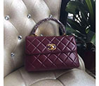2016 Chanel Classic Top Handle Bag Original Sheepskin Leather A92236 Burgundy with Gold