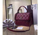 2016 Chanel Classic Top Handle Bag Original Sheepskin Leather A92236 Burgundy with Silver