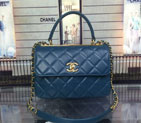 2016 Chanel Classic Top Handle Bag Original Sheepskin Leather A92236 Royalblue with Gold