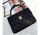 2016 Chanel Classic Top Handle Bag Sheepskin Leather A92236 Black with Gold