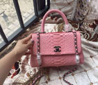 2016 Chanel Classic Top Tote Bag Original Python Leather Cherry Pink