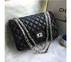2016 Chanel Jumbo Quilted Classic Sheekskin Leather Flap Bag A58601 Black in Gold A58601
