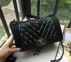 2016 Chanel LE Boy Flap Shoulder Bag Original Snake Leather A67086 Black&Green