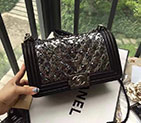 2016 Chanel LE Boy Flap Shoulder Bag Original Snake Leather A67086 Black&Silver