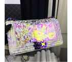2016 Chanel LE Boy Flap Shoulder Bag Original Snake Leather A67086 Painted Purple