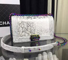 2016 Chanel LE Boy Flap Shoulder Bag Original Snake Leather A67086 Painted Silver