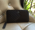 2016 Chanel Matelasse Original Leather Zip Around Wallet A82256 Black A82256