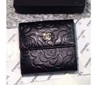 2016 Chanel Matelasse Tri-Fold Wallet Sheepskin Leather A48980 Black A48980