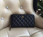 2016 Chanel Matelasse Zip Around Wallet Black Original Caviar leather A50097 Gold A50097