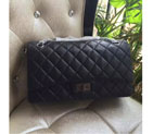 2016 Chanel Original Glazed Crackled Leather Classic Flap Bag 1113 Black Silver 1113