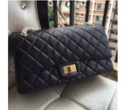 2016 Chanel Original Glazed Crackled Leather Classic Flap Bag 1113 Black Gold 1113