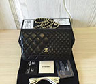 2016 Chanel WOC A33814 Black Original Sheepskin Leather Mini Flap Bag Gold A33814