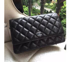 2016 Chanel WOC A33814 Black Original Sheepskin Leather Mini Flap Bag Silver A33814