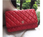 2016 Chanel WOC A33814 Red Original Sheepskin Leather Mini Flap Bag Silver A33814