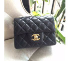 2016 Chanel mini Classic Flap Bag Black Original Sheekskin leather A1115 Gold A1115