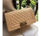 2016 LE Boy Chanel Flap Shoulder Bag Original Caviar Leather A67086 Apricot Silver