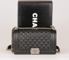 2016 LE Boy Chanel Flap Shoulder Bag Original Caviar Leather A67086 Black with Silver