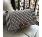 2016 LE Boy Chanel Flap Shoulder Bag Original Caviar Leather A67086 Grey Gold