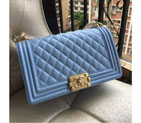 2016 LE Boy Chanel Flap Shoulder Bag Original Caviar Leather A67086 LightBlue Gold