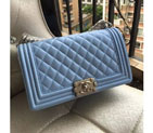 2016 LE Boy Chanel Flap Shoulder Bag Original Caviar Leather A67086 LightBlue Silver