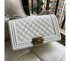 2016 LE Boy Chanel Flap Shoulder Bag Original Caviar Leather A67086 White Gold