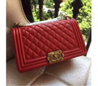 2016 LE Boy Chanel Flap Shoulder Bag Original Sheekskin Leather A67086 Red with Gold