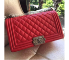 2016 LE Boy Chanel Flap Shoulder Bag Original Sheekskin Leather A67086 Red with Silver
