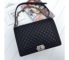 2016 Le Boy Chanel Flap Shoulder Bag Caviar leather A67087 Black in Silver A67087
