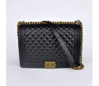 2016 Le Boy Chanel Flap Shoulder Bag Sheepskin Leather A67087 Black in Bronze A67087
