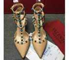 2016 New Valentino women high-heeled shoes in Litchi stripes leather with Heel Height 6.5cm VN0264