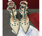2016 New Valentino women high-heeled shoes in Litchi stripes leather with Heel Height 6.5cm VN0262