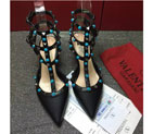 2016 New Valentino women high-heeled shoes in Litchi stripes leather with Heel Height 6.5cm VN0263