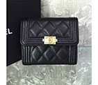 2017 Boy Chanel Matelasse Tri-Fold Wallet Original Caviar Leather A92115 Black