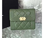 2017 Boy Chanel Matelasse Tri-Fold Wallet Original Caviar Leather A92115 Olive Green