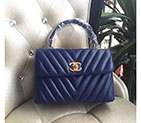 2017 Chanel Classic Top Handle Bag Original Sheepskin Leather A92236 Blue with Gold