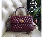 2017 Chanel Classic Top Handle Bag Original Sheepskin Leather A92236 Burgundy with Gold