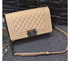 2017 Chanel Le Boy Flap Shoulder Bag Apricot Original Caviar Leather A67086