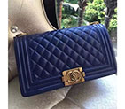 2017 Chanel Le Boy Flap Shoulder Bag Blue Original Lambskin Leather A67086