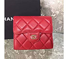 2017 Chanel Matelasse Tri-Fold Wallet Original Sheepskin Leather A82288 Red in Gold Hardware
